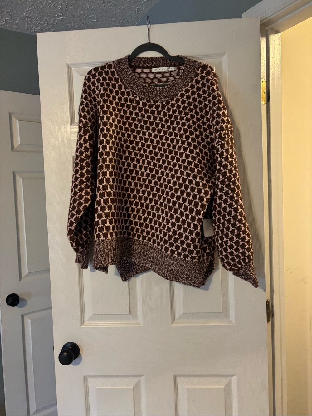 Altar'd State Brown & Cream Patterned V-Neck Sweater